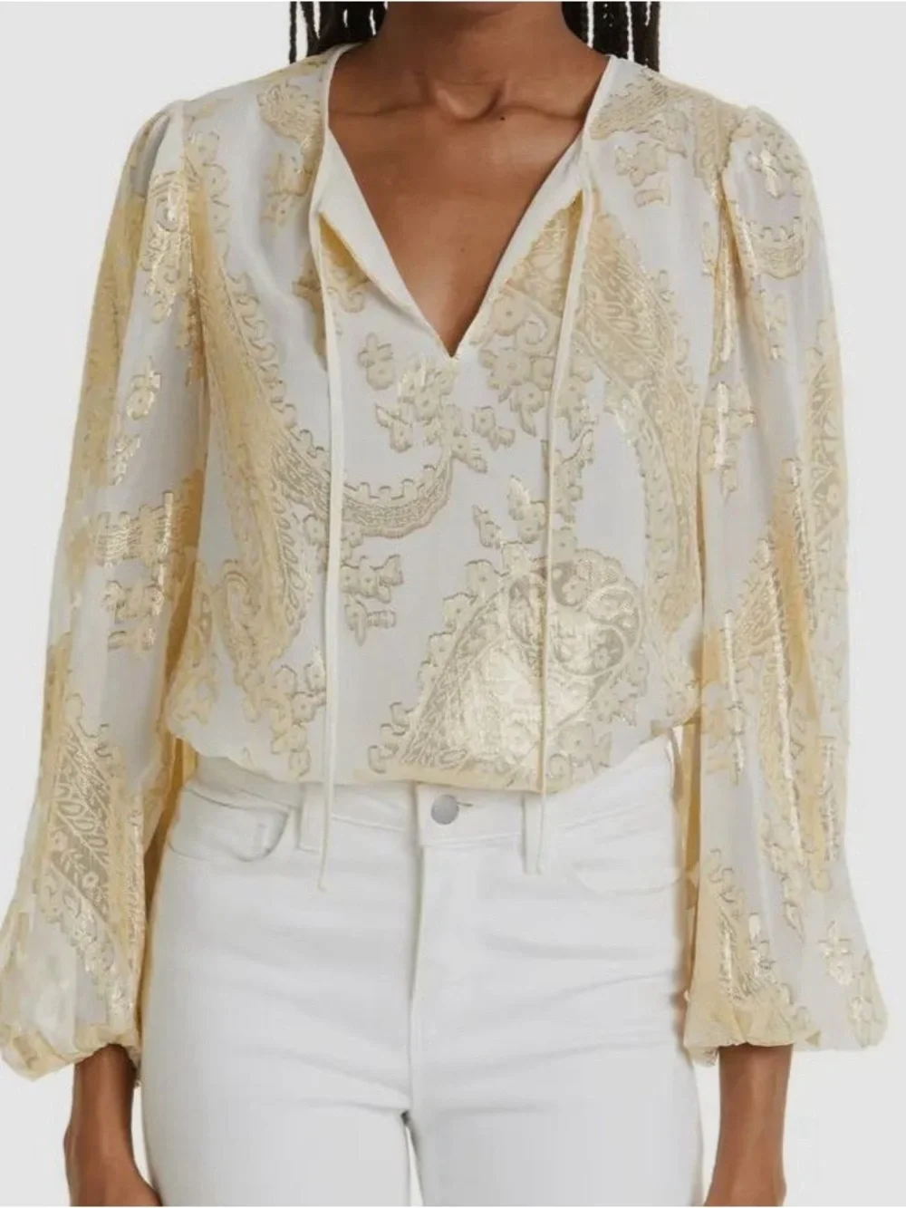 Kobi Halperin Black and Gold Logo Trim Blouse - Picture 3 of 5